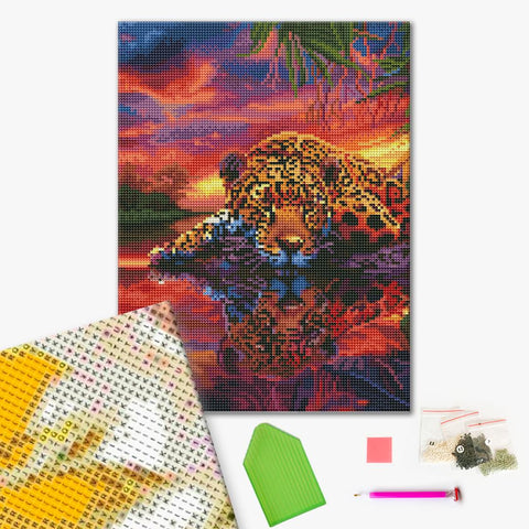 Haft diamentowy Lampart na kolorowym tle (RDBS7006)