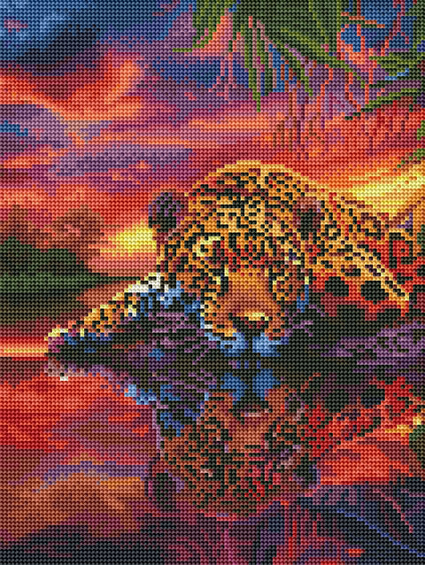 Haft diamentowy Lampart na kolorowym tle (RDBS7006)