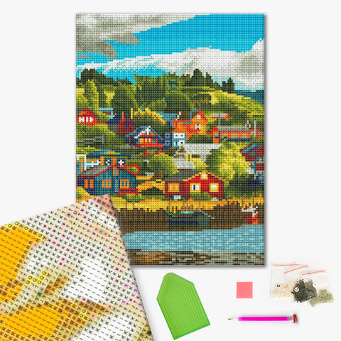 Haft diamentowy Wioska nad jeziorem (RDBS7013)