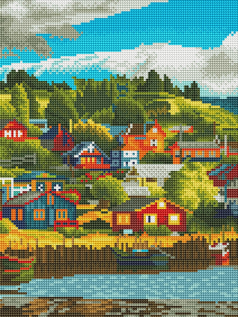 Haft diamentowy Wioska nad jeziorem (RDBS7013)