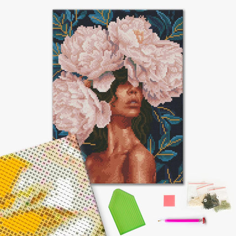 Haft diamentowy Dziewczyna w piwoniach (RDBS7031)