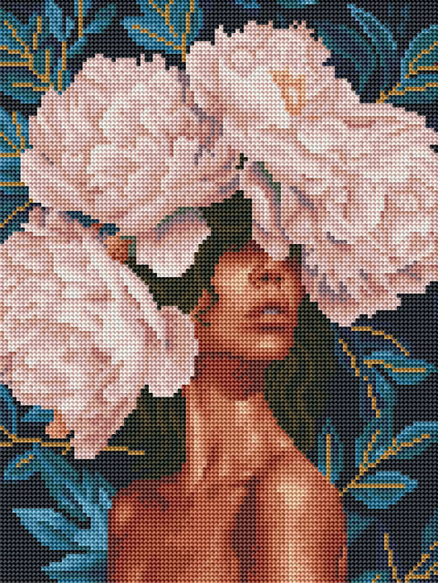 Haft diamentowy Dziewczyna w piwoniach (RDBS7031)