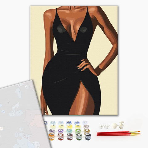 Premium malowanie po numerach Magia czarnej sukienki (PBS54247)
