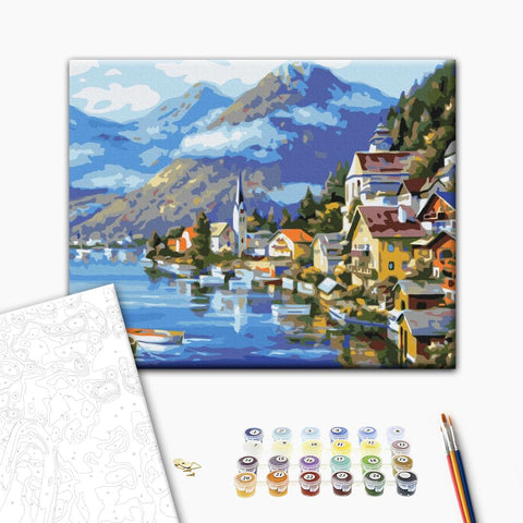 Malowanie po numerach Wieś u podnóża gór (BS6936)