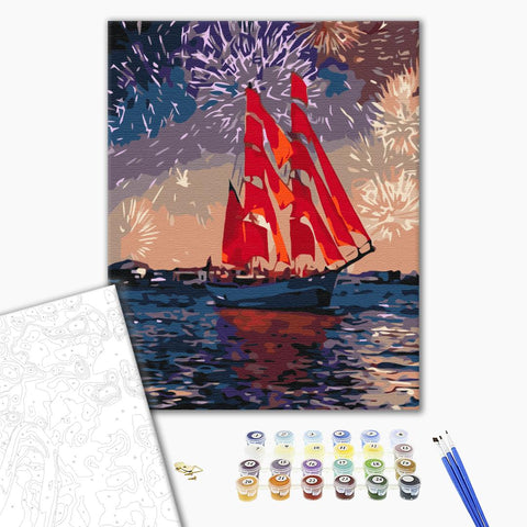 Malowanie po numerach Żaglówka pod fajerwerkami (BS51798)
