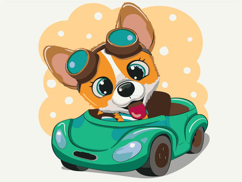 Malowanie po numerach Corgi za kierownicą (KBS0073)