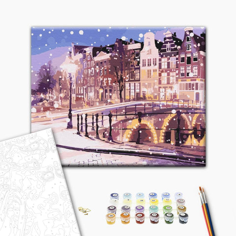 Premium malowanie po numerach Bajkowy Amsterdam w zimie (PBS52739)