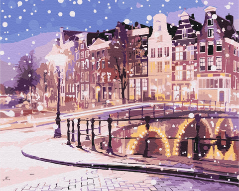 Premium malowanie po numerach Bajkowy Amsterdam w zimie (PBS52739)