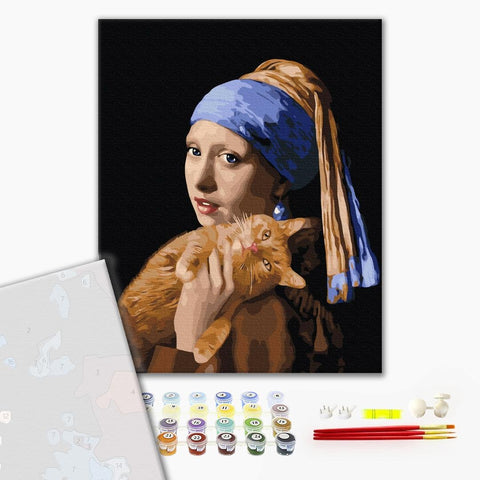 Premium malowanie po numerach Dziewczyna z rudym kotem (PBS51581)