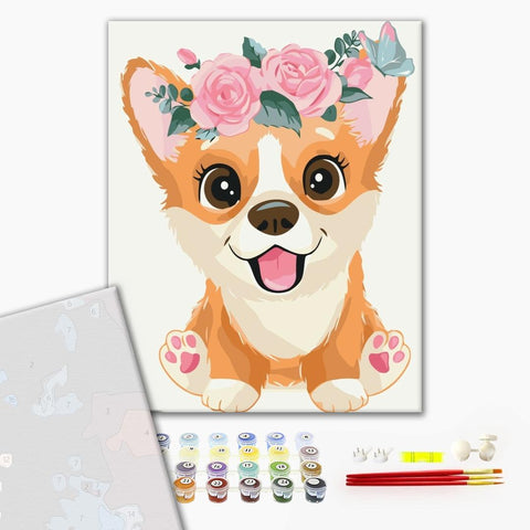 Premium malowanie po numerach Corgi w wieńcu (PBS7097)