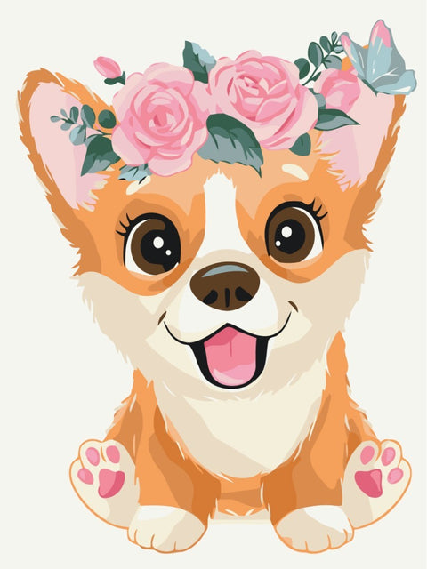 Premium malowanie po numerach Corgi w wieńcu (PBS7097)