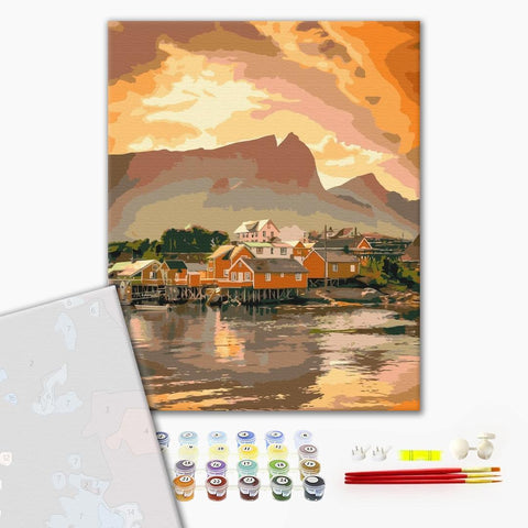 Premium malowanie po numerach Cozy sunset in Norway (PBS52457)