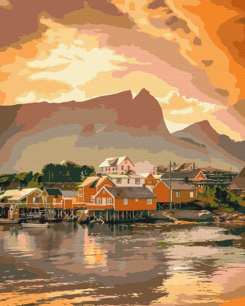 Premium malowanie po numerach Cozy sunset in Norway (PBS52457)