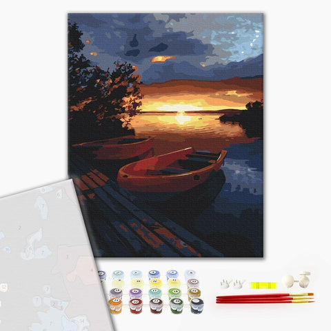 Premium malowanie po numerach Beautiful sunset on the lake (PBS21737)