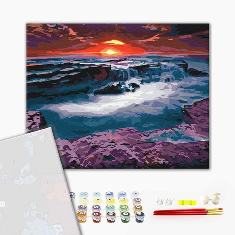 Premium malowanie po numerach Sunset at the waterfall (PBS23748)