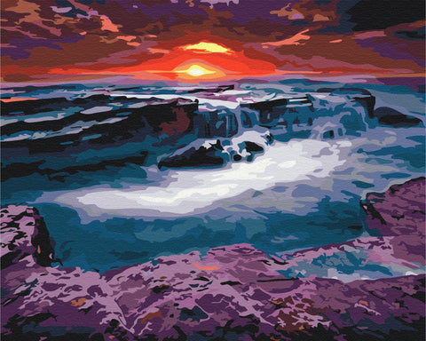 Premium malowanie po numerach Sunset at the waterfall (PBS23748)