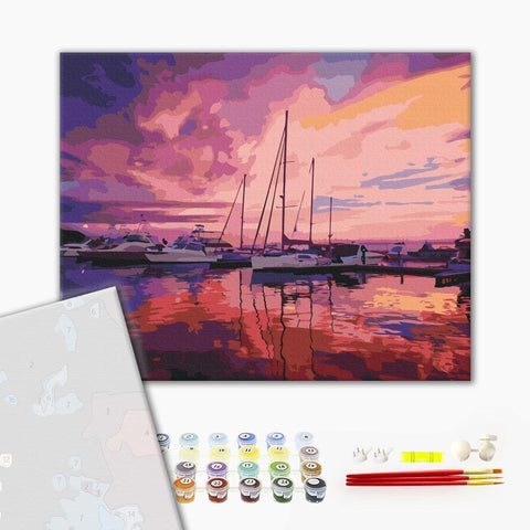 Premium malowanie po numerach Pink sunrise at the yacht club (PBS52644)
