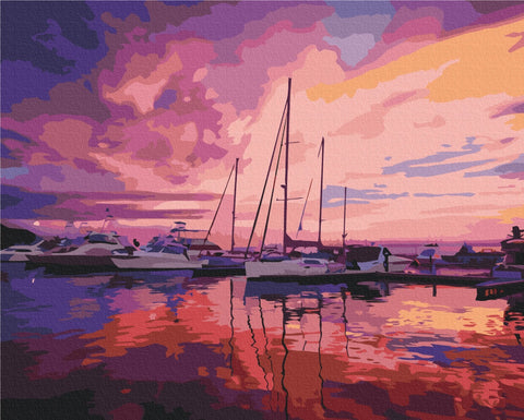 Premium malowanie po numerach Pink sunrise at the yacht club (PBS52644)