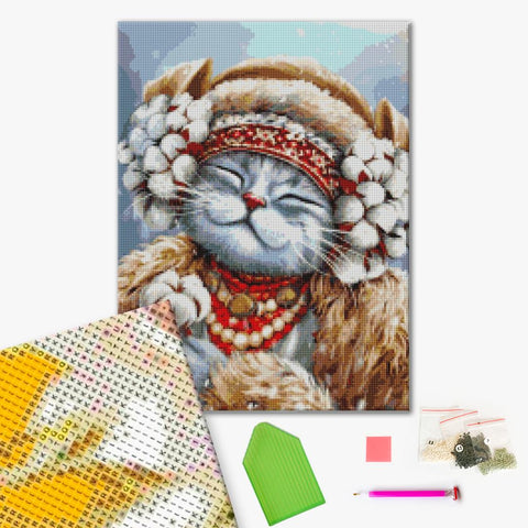 Haft diamentowy Zimowy kotek ©Marianna Pashchuk (DBS1125)