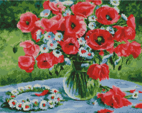 Haft diamentowy Maki i wieniec stokrotek (DBS1076)