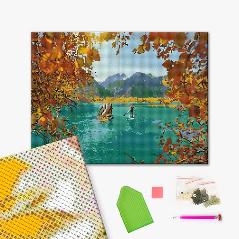 Haft diamentowy Spacer wzdłuż górskiego jeziora (DBS1017)