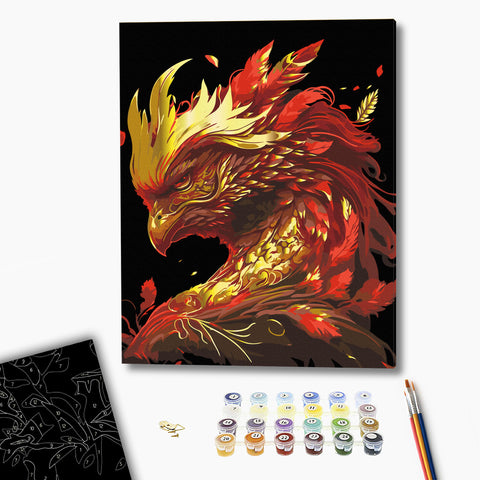Malowanie po numerach na czarnym płótnie Złoty feniks (BSB0014)