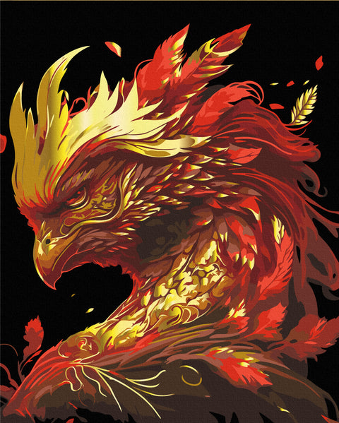 Malowanie po numerach na czarnym płótnie Złoty feniks (BSB0014)