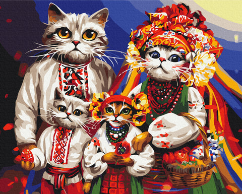 Malowanie po numerach Kocia rodzina © Marianna Pashchuk (BS53872)