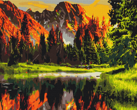 Premium malowanie po numerach Zachód słońca w górskiej dolinie (PBS3348)