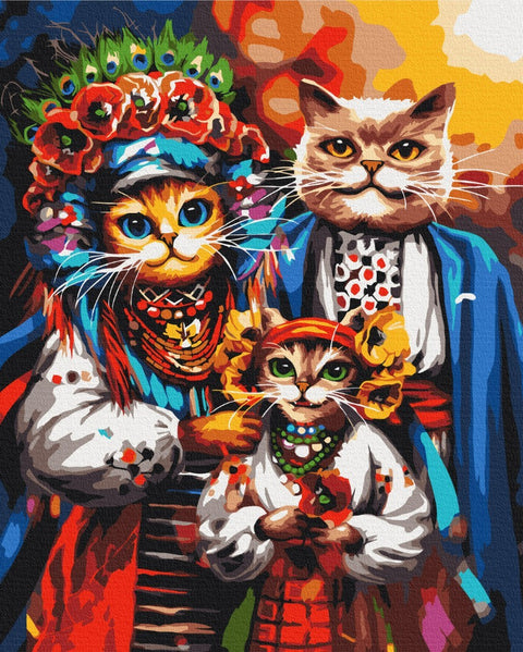 Premium malowanie po numerach Rodzina kozackich kotów © Marianna Pashchuk (PBS53690)
