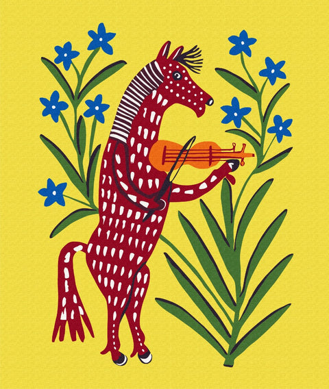 Premium malowanie po numerach Garbaty koń grający na skrzypcach © Maria Prymachenko (PBS53659L)