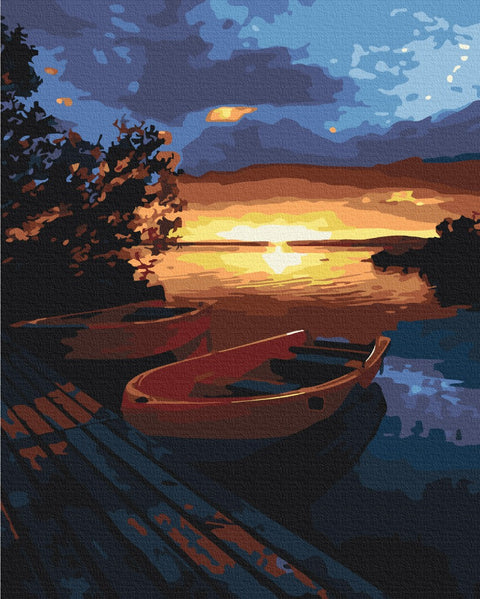 Premium malowanie po numerach Piękny zachód słońca nad jeziorem (PBS21737)