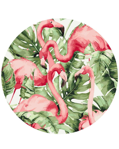 Okrągłe malowanie po numerach Flamingi w tropikach (rozmiar M) (RC00017M)